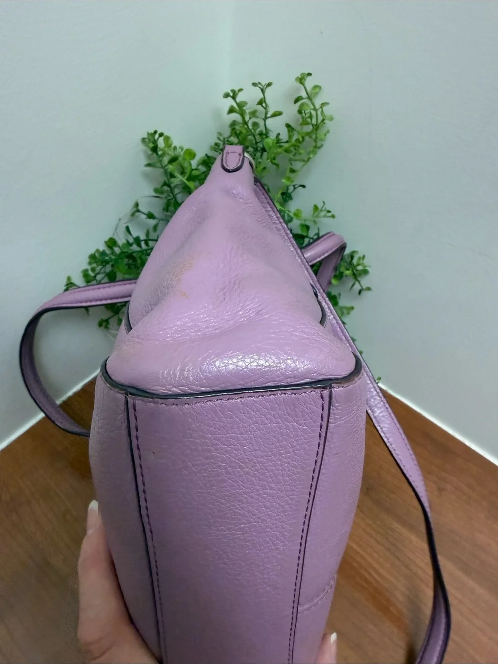 Coach MINI Kelsey Satchel Lilac Pebbled Leather Two Way Crossbody Top Handle EUC